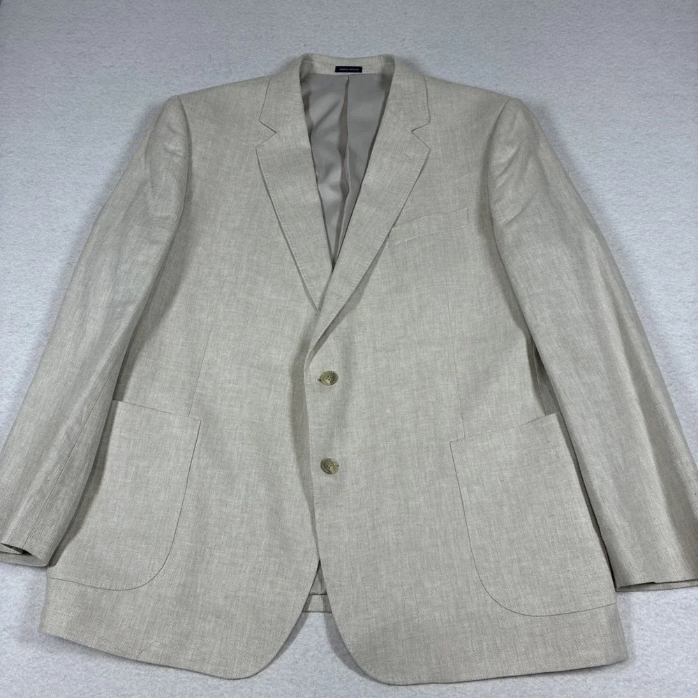 Stafford Blazer Men's Size 50R Linen Blend Sport Coat Suit Jacket Beige Coastal